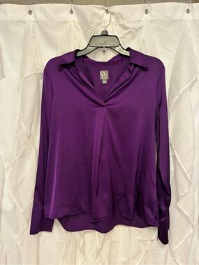 W by Worth Deep Purple Satin Button-Front Blouse